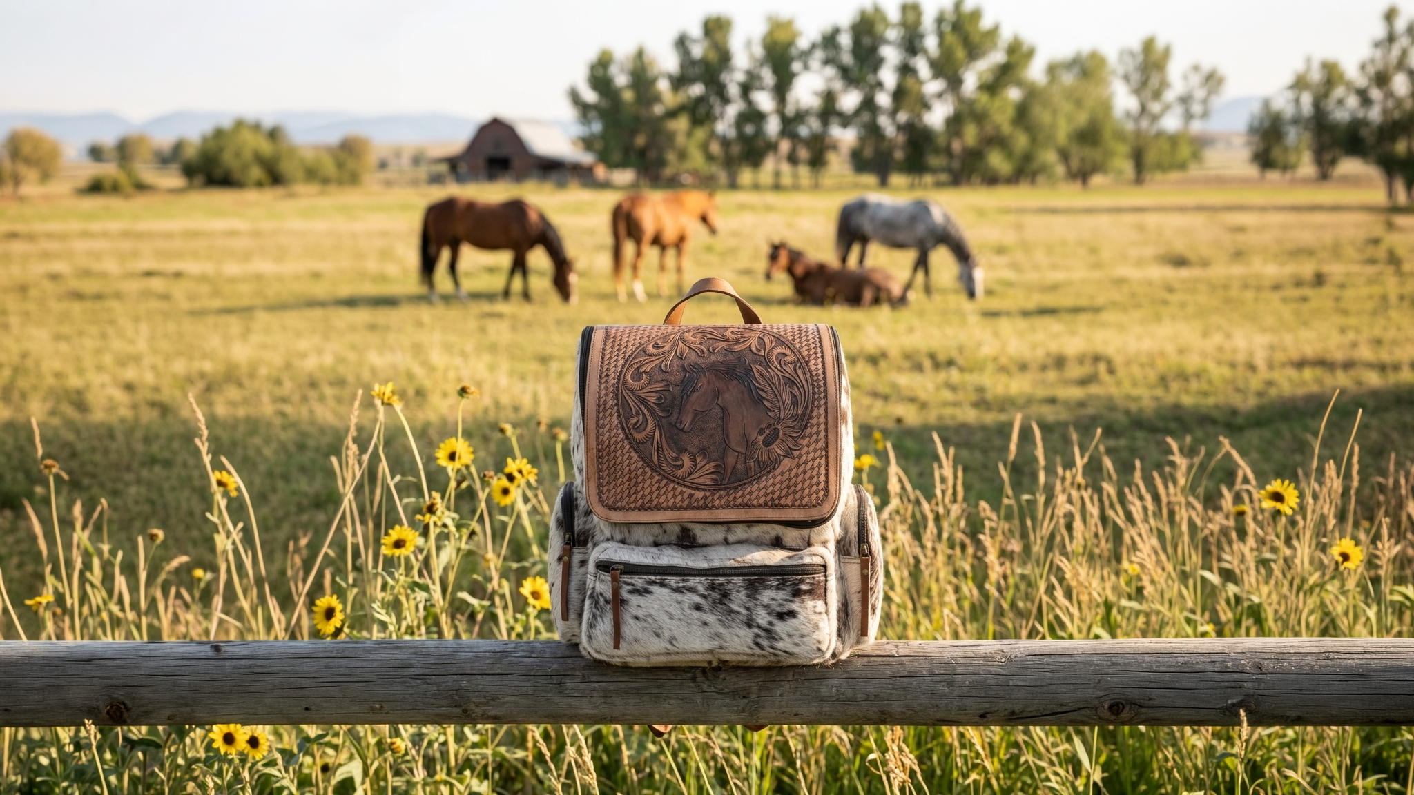 HydeKraft signature backpack — handcrafted leather with hair-on hide